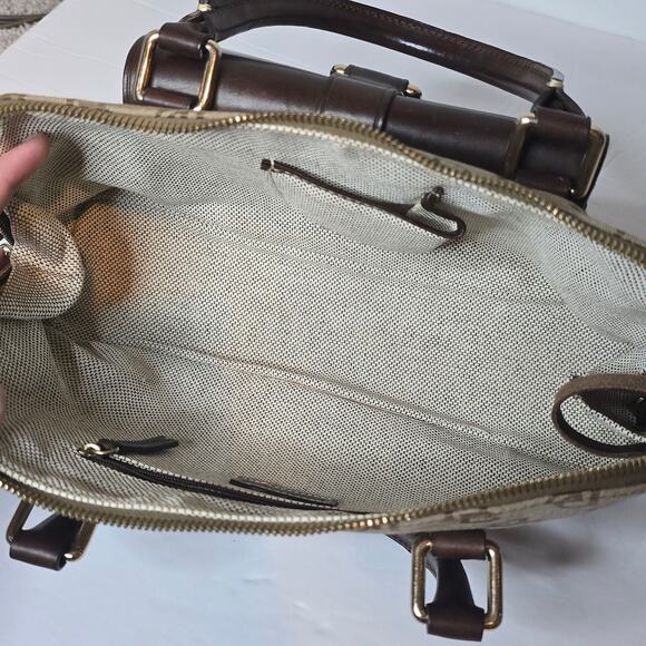 Dooney And Bourke Small Purse Bag Brown Signature Canvas Faux Leather Clasp - Picture 9 of 12